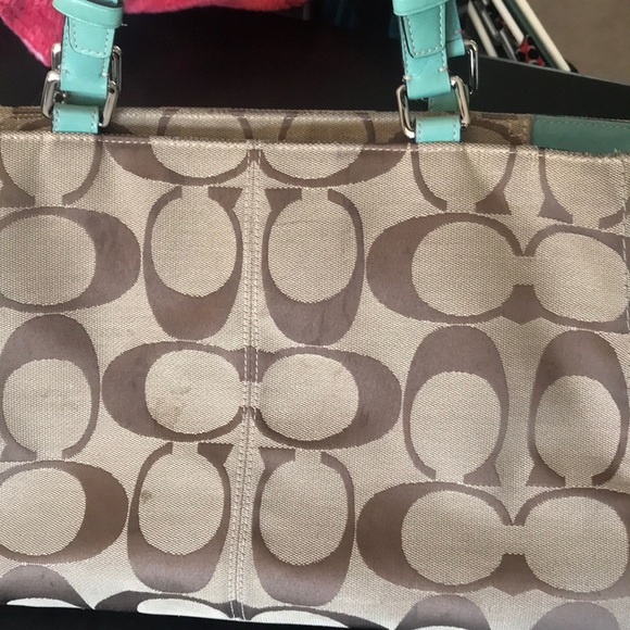 Coach signature handbag with teal trim - Picture 3 of 4